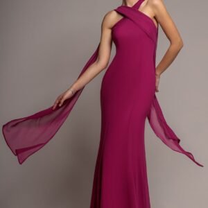 Goddiva Cross Front Scarf Back Chiffon Mermaid Maxi Dress - Magenta