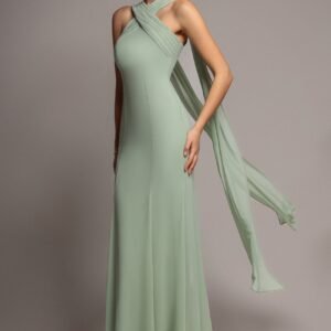 Goddiva Cross Front Scarf Back Chiffon Mermaid Maxi Dress - Sage Green