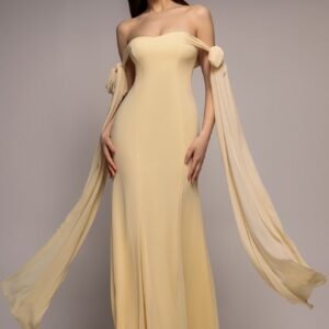 Goddiva Multiway Cape Chiffon Sweetheart Maxi Dress - Butter Yellow