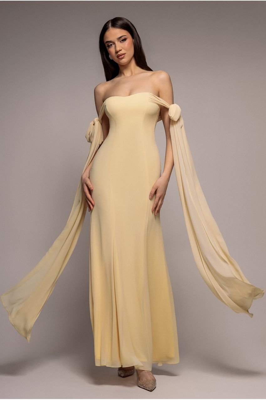 Goddiva Multiway Cape Chiffon Sweetheart Maxi Dress – Butter Yellow