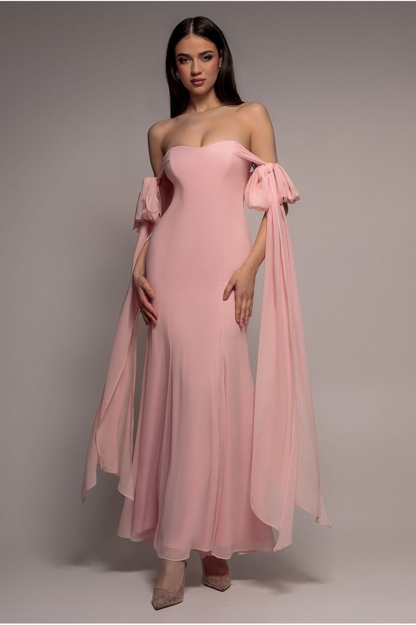 Goddiva Multiway Cape Chiffon Sweetheart Maxi Dress – Blush Pink