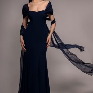 Goddiva Multiway Cape Chiffon Sweetheart Maxi Dress - Navy Blue