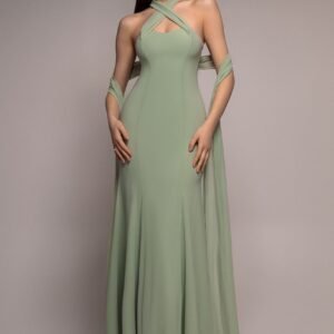 Goddiva Multiway Cape Chiffon Sweetheart Maxi Dress - Sage Green