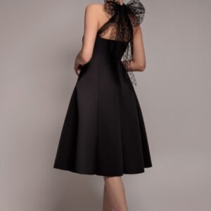 Goddiva Scuba & Polka Mesh Bella Bow Multiway A-Line Midi Dress - Black
