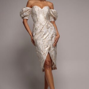 Goddiva Puff Sleeve Sweetheart Midi Dress - Cream