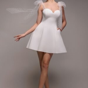 Goddiva Scuba & Polka Mesh Bella Bow Multiway Skater Mini Dress - White