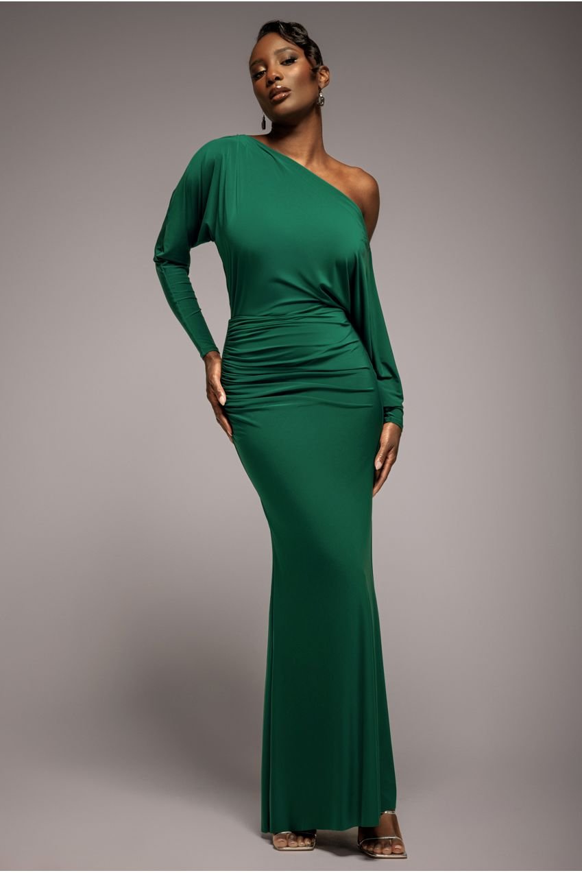 Goddiva Bat Wing Elasticated Side Gather Maxi Dress – Emerald Green