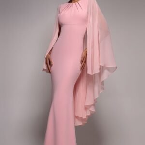 Goddiva Cape Sleeve Chiffon And Scuba Crepe Maxi Dress - Blush Pink
