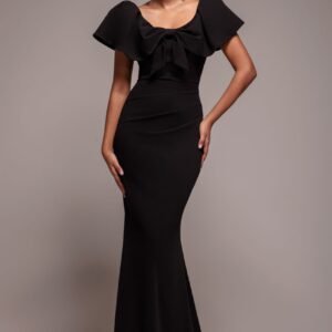 Goddiva Cape Sleeve Detail Front Tie Maxi Dress - Black