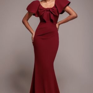 Goddiva Cape Sleeve Detail Front Tie Maxi Dress - Wine