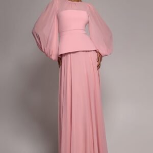 Goddiva Bishop Sleeve Peplum Top Scuba Crepe And Chiffon Maxi Dress - Blush Pink
