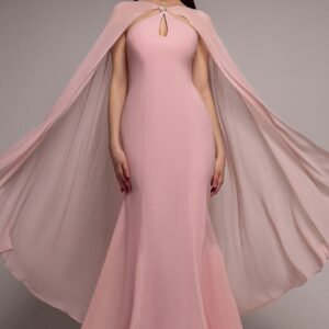 Goddiva Multiway Cape Chiffon With Embellished Trim Maxi Dress - Blush Pink
