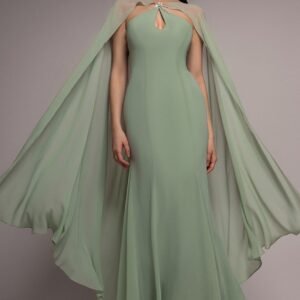 Goddiva Multiway Cape Chiffon With Embellished Trim Maxi Dress - Sage Green
