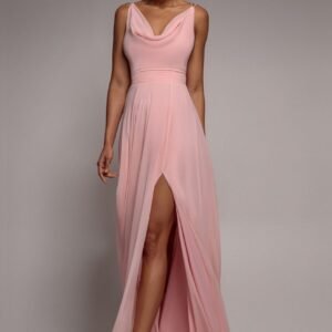 Goddiva Chiffon Cowl Twisted Rope Strap Lace-up Flared Maxi Dress - Blush Pink