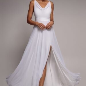 Goddiva Chiffon Cowl Twisted Rope Strap Lace-up Flared Maxi Dress - Ivory