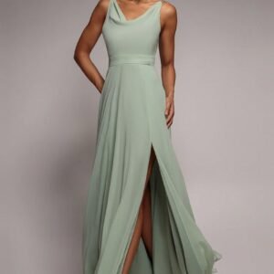 Goddiva Chiffon Cowl Twisted Rope Strap Lace-up Flared Maxi Dress - Sage Green