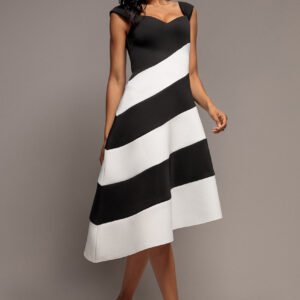 Goddiva Striped Contrast Asymmetric Midi Dress - Black Cream