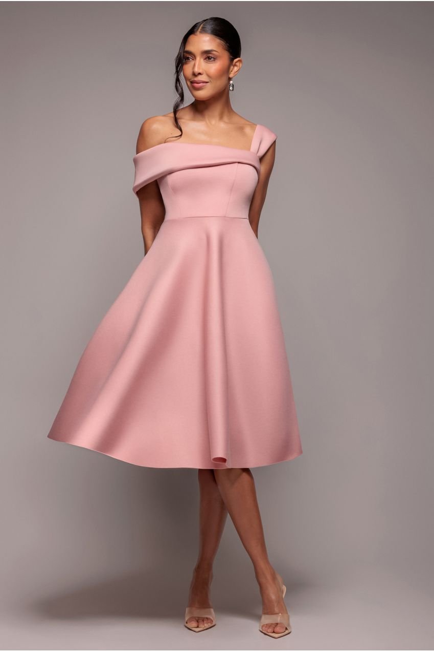 Goddiva One Shoulder A Line Midi Dress – Blush Pink