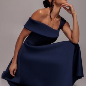 Goddiva One Shoulder A Line Midi Dress - Navy Blue