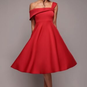Goddiva One Shoulder A Line Midi Dress - Red