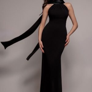 Goddiva Satin Multi-Tie Halterneck Maxi Dress - Black