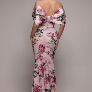 Goddiva Off Shoulder Floral Bow Back Maxi Dress - Blush Pink