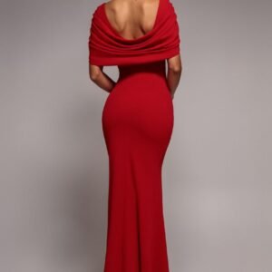 Goddiva V Neck Cowl Back Pleated Sleeve Scuba Maxi Dress - Red