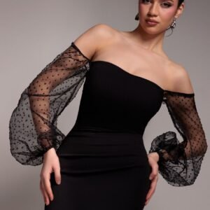 Goddiva Dobby Organza Bishop Sleeve Multiway Maxi Dress - Black