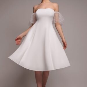 Goddiva Scuba & Polka Mesh Off The Shoulder Midi Dress - White