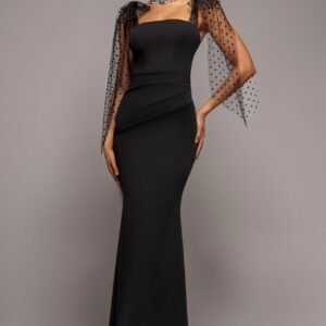 Goddiva Scuba & Polka Mesh Bella Bow Multiway Maxi Dress - Black