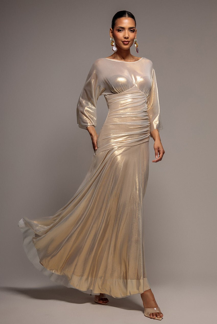 Goddiva Gravity Defying Naked Maxi Dress – Gold