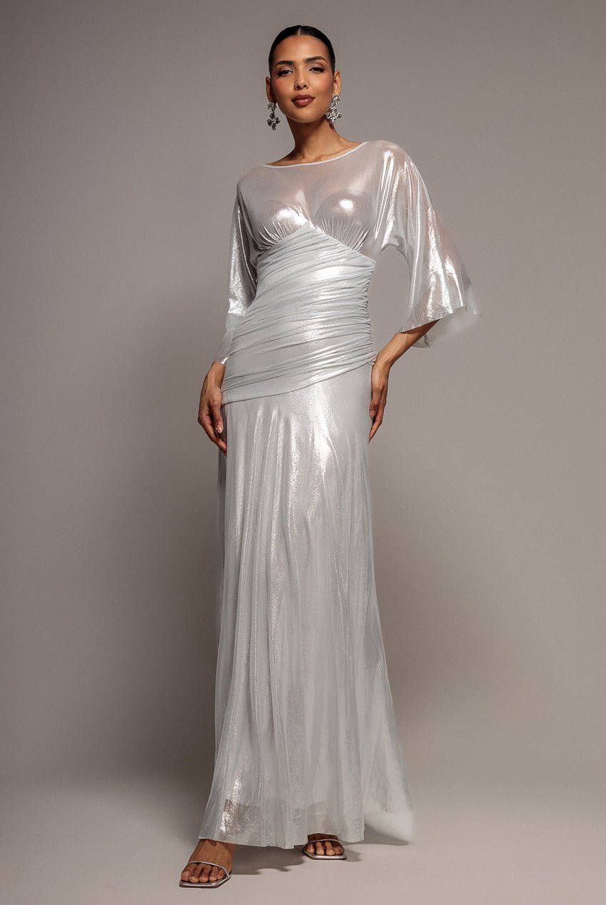 Goddiva Gravity Defying Naked Maxi Dress – Silver