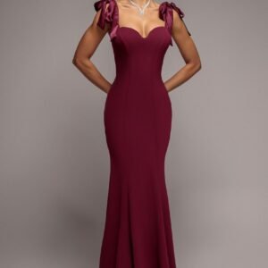 Goddiva Multiway Bow Soft Satin Sweetheart Maxi Dress - Burgundy