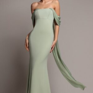 Goddiva Off Shoulder Soft Satin Wing Cape Maxi Dress - Sage Green