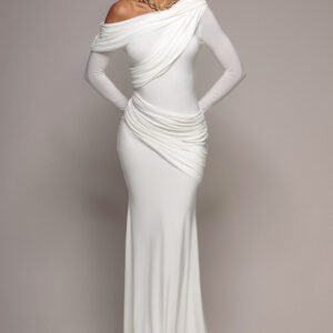 Goddiva Off Shoulder Gathered Panel Soft Touch Maxi Dress - White