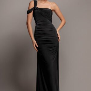 Goddiva One Shoulder Asymmetric Twist Maxi Dress - Black