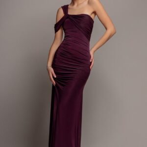 Goddiva One Shoulder Asymmetric Twist Maxi Dress - Burgundy