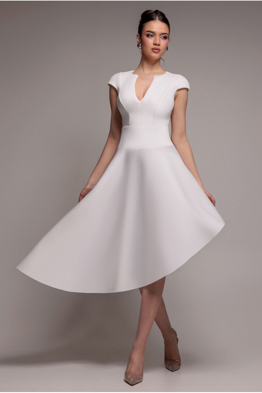 Goddiva Cap Sleeve Skater High Low Midi Dress – Cream