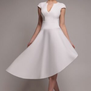 Goddiva Cap Sleeve Skater High Low Midi Dress - Cream