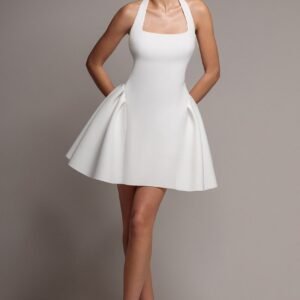 Goddiva Corset Fit And Flare Halter Neck Skater Mini Dress - White