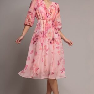 Goddiva Floral Print Wrap A Line Midi Dress - Blush Pink