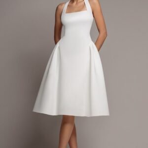 Goddiva Corset Fit And Flare Halter Neck Midi Dress - White