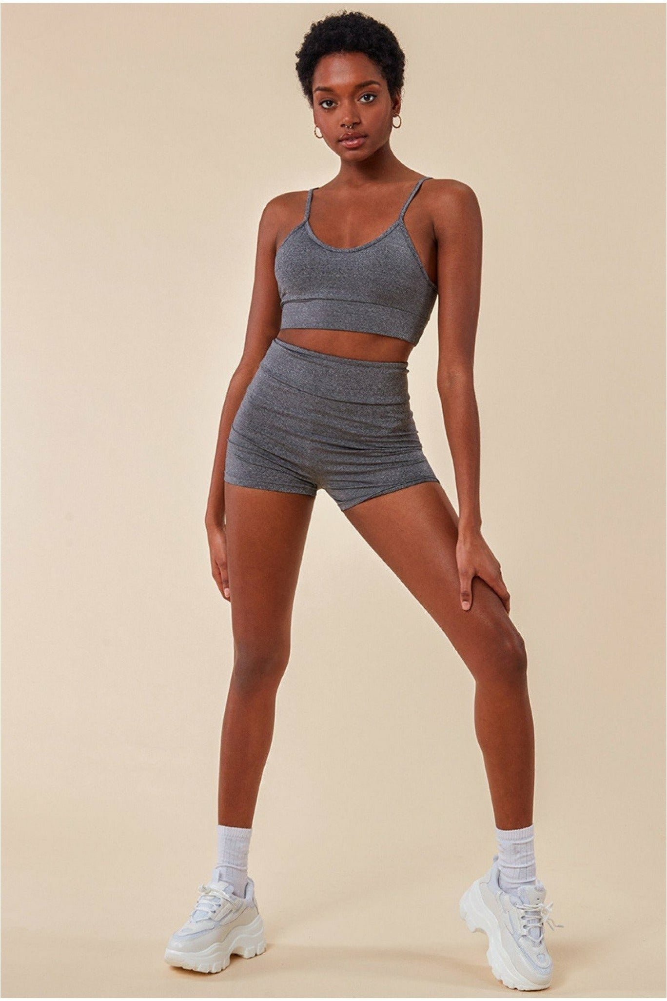 Cosmochic Cropped Bralette & Cycle Short Set – Gray