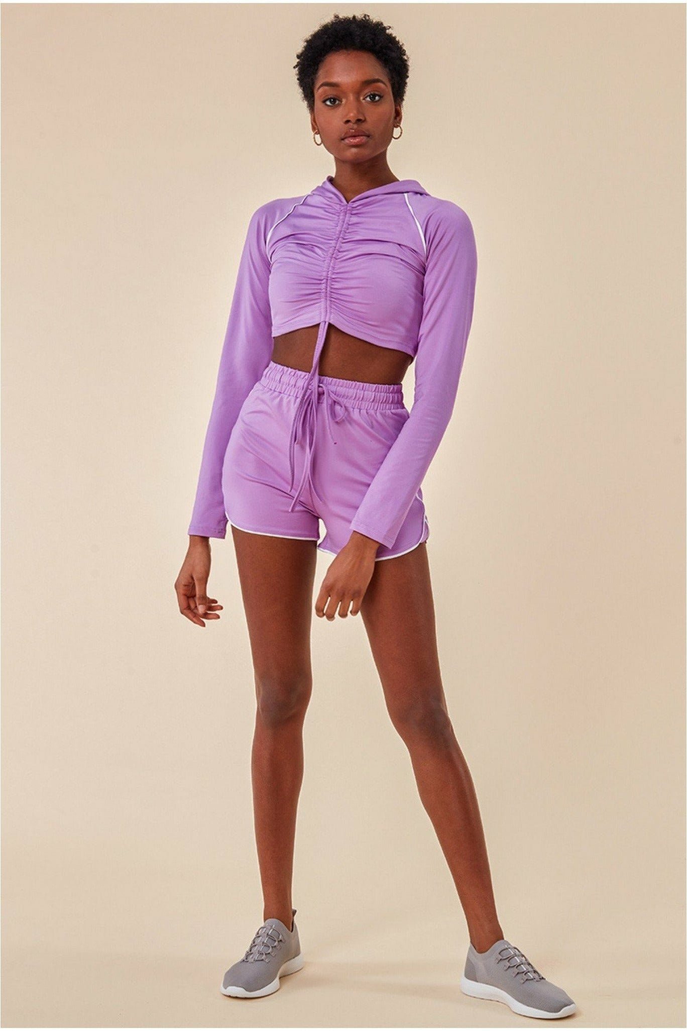 Cosmochic Jersey Short Set With Drawstring Top – Purple