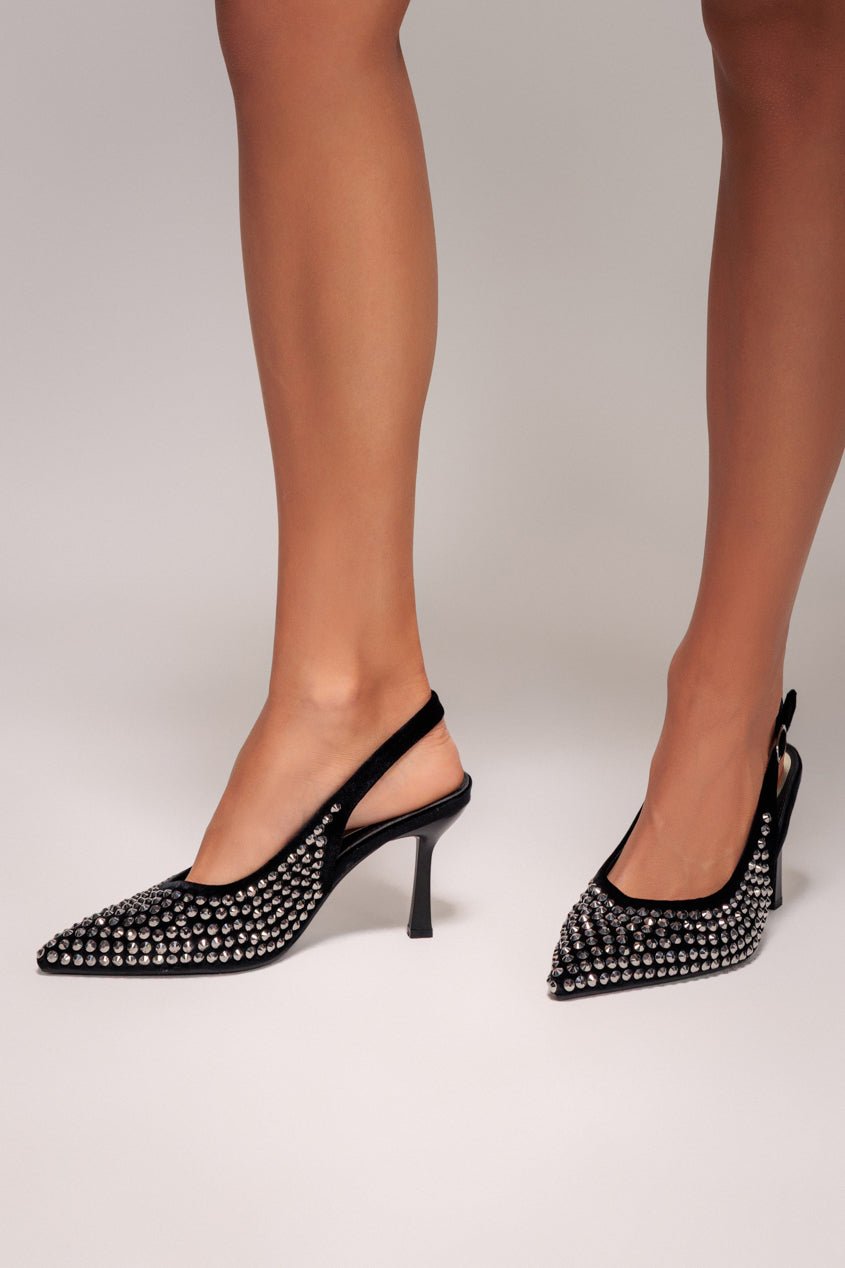 Goddiva Rhinestone Slingback Heeled Court Shoes – Black