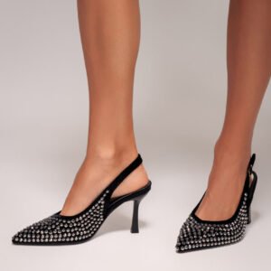 Goddiva Rhinestone Slingback Heeled Court Shoes - Black