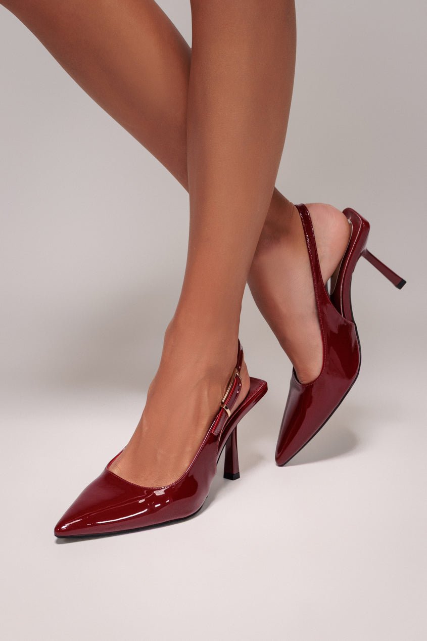 Goddiva Patent Slingback Heeled Court Shoes – Burgundy