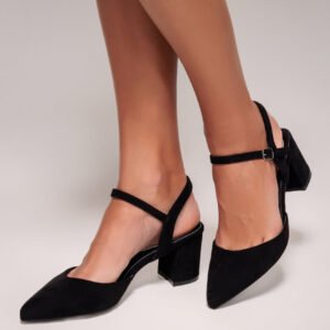 Goddiva Pointed Slingback Block Heels - Black