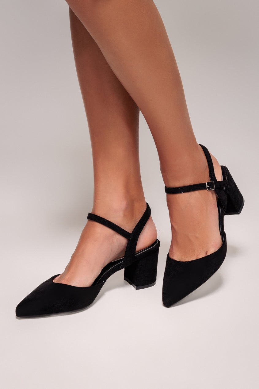 Goddiva Pointed Slingback Block Heels – Black