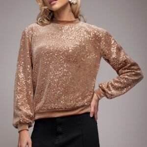 Goddiva Sequin Velvet Sweater - Champagne